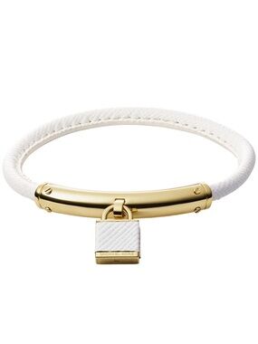 NWOT Michael Kors White Gold Leather Padlock Bracelet